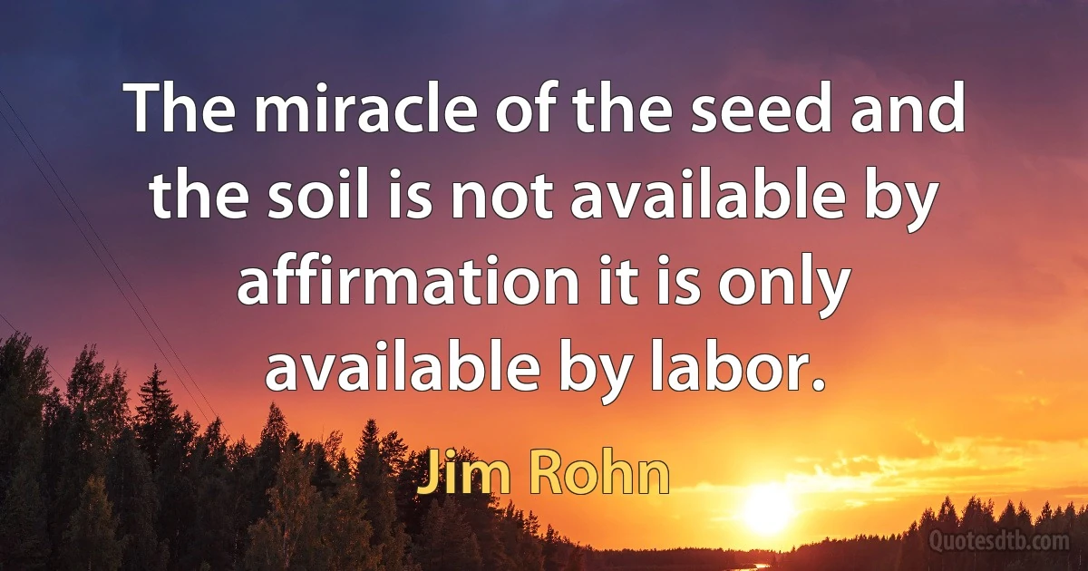 The miracle of the seed and the soil is not available by affirmation it is only available by labor. (Jim Rohn)