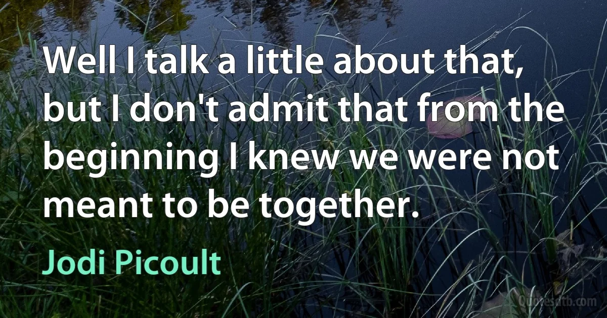 Well I talk a little about that, but I don't admit that from the beginning I knew we were not meant to be together. (Jodi Picoult)