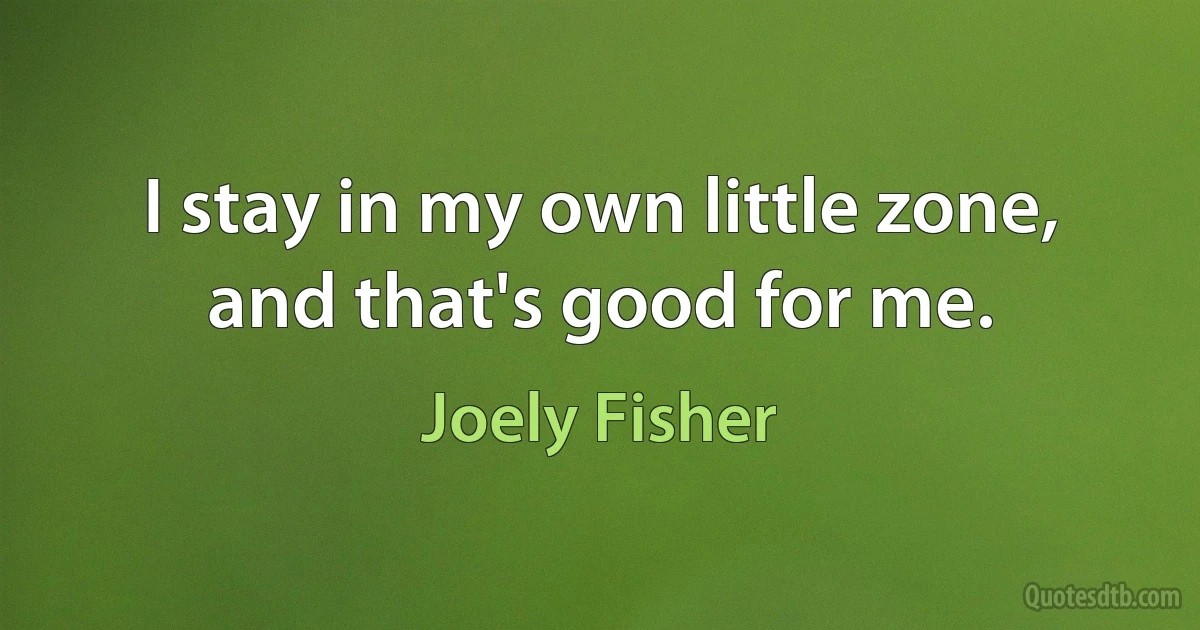 I stay in my own little zone, and that's good for me. (Joely Fisher)