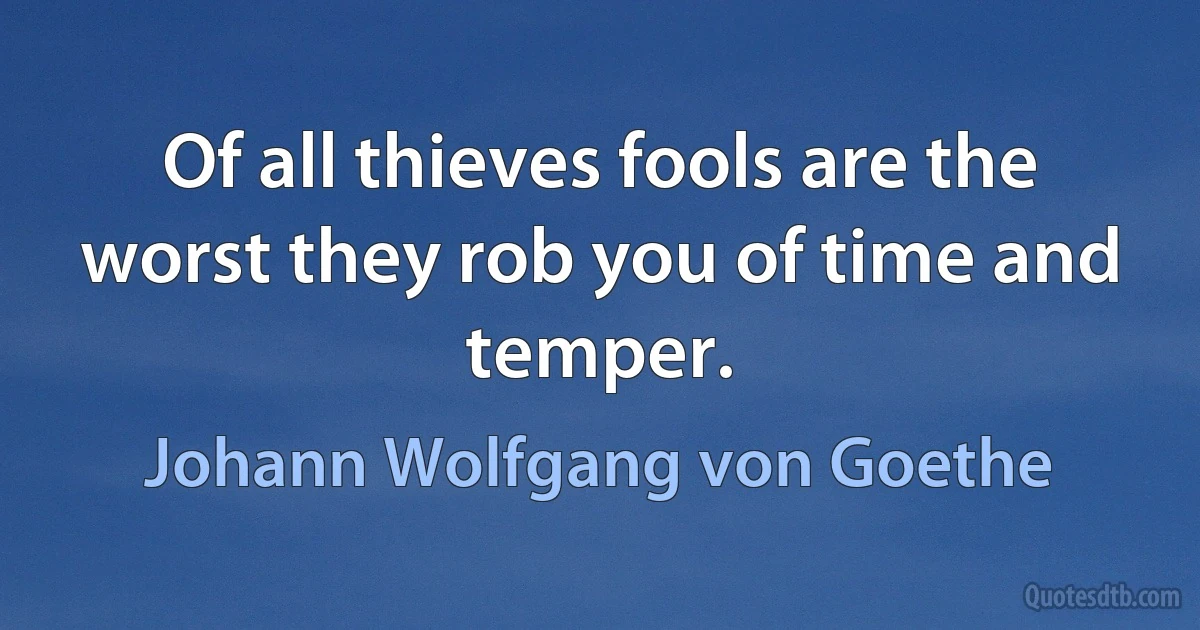 Of all thieves fools are the worst they rob you of time and temper. (Johann Wolfgang von Goethe)