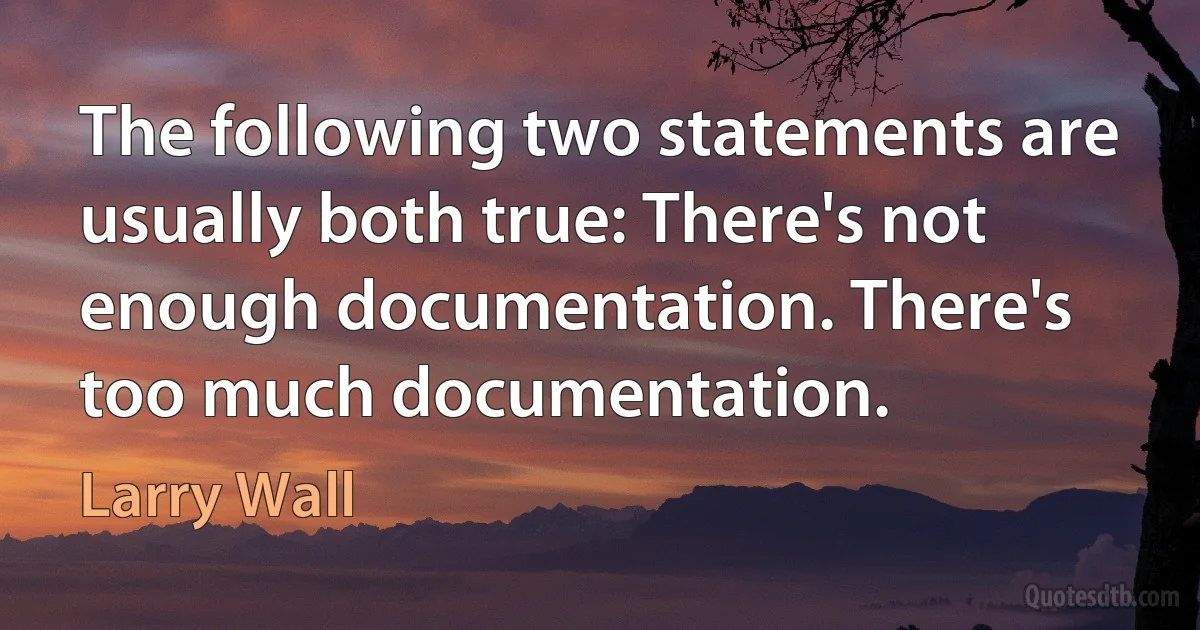 The following two statements are usually both true: There's not enough documentation. There's too much documentation. (Larry Wall)