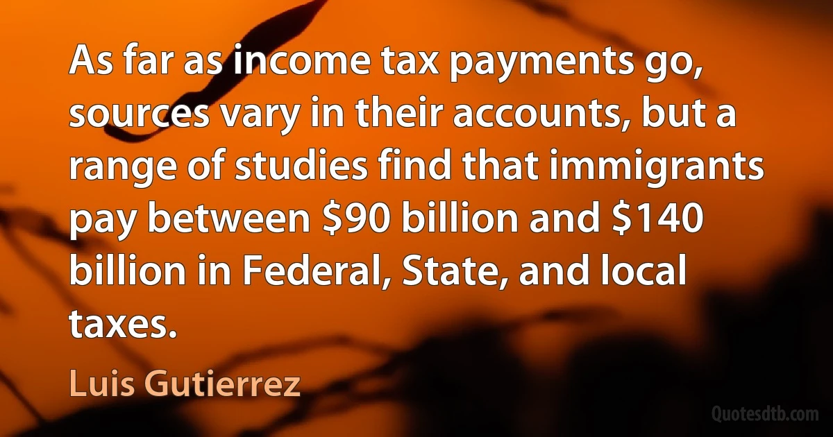 As far as income tax payments go, sources vary in their accounts, but a range of studies find that immigrants pay between $90 billion and $140 billion in Federal, State, and local taxes. (Luis Gutierrez)