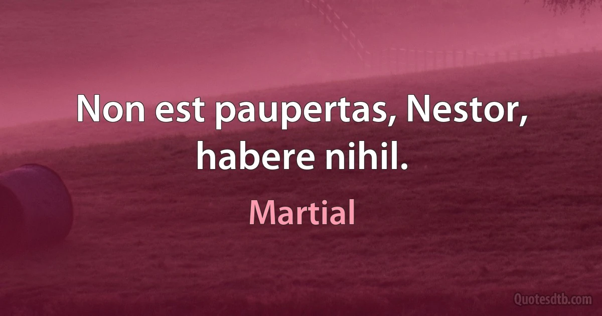 Non est paupertas, Nestor, habere nihil. (Martial)