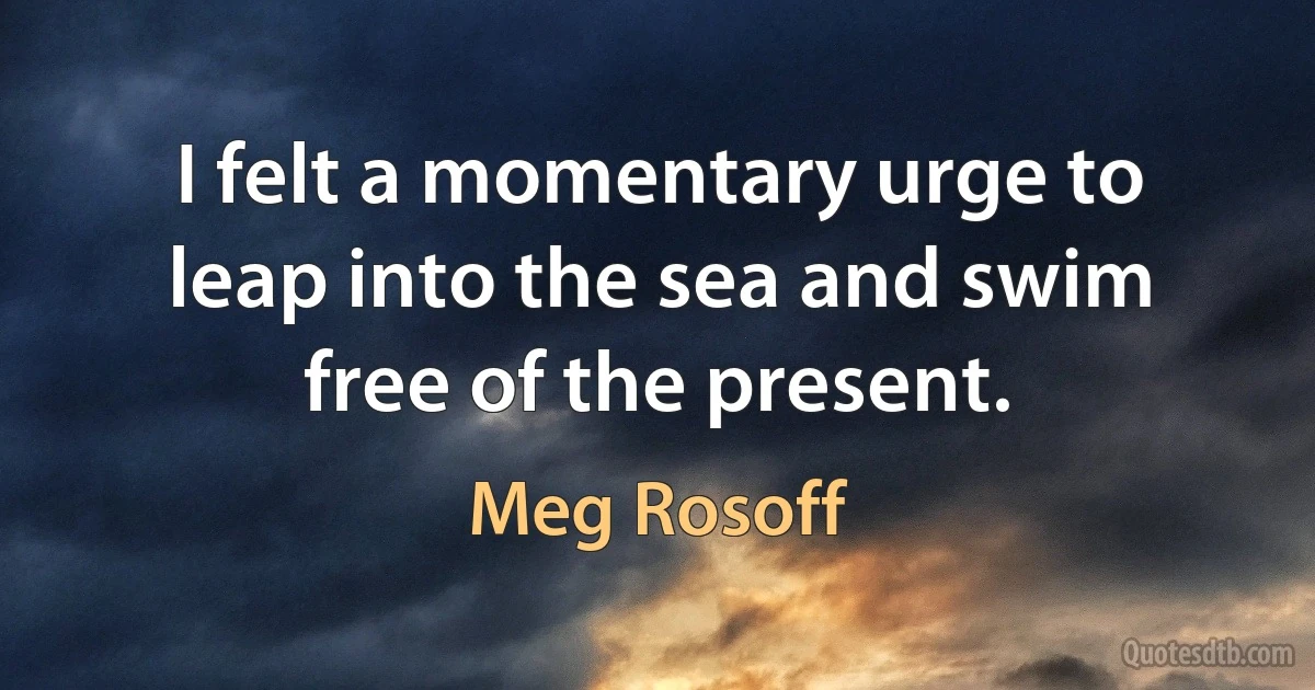 I felt a momentary urge to leap into the sea and swim free of the present. (Meg Rosoff)