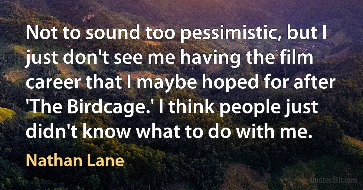 Not to sound too pessimistic, but I just don't see me having the film career that I maybe hoped for after 'The Birdcage.' I think people just didn't know what to do with me. (Nathan Lane)