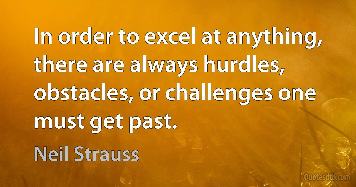 In order to excel at anything, there are always hurdles, obstacles, or challenges one must get past. (Neil Strauss)