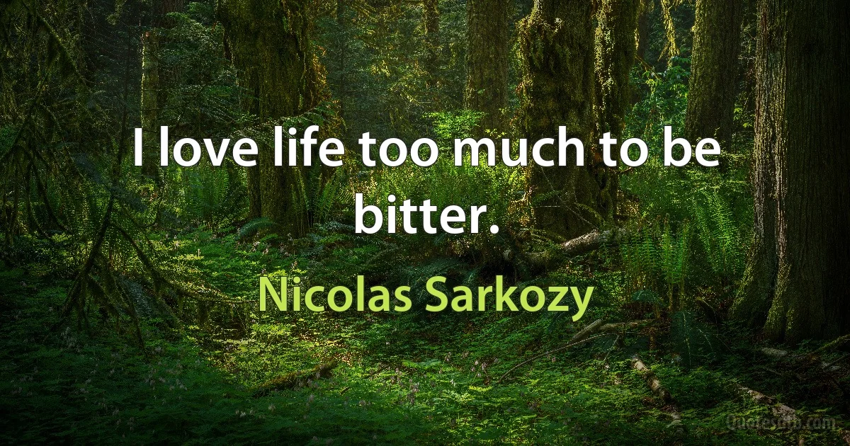 I love life too much to be bitter. (Nicolas Sarkozy)