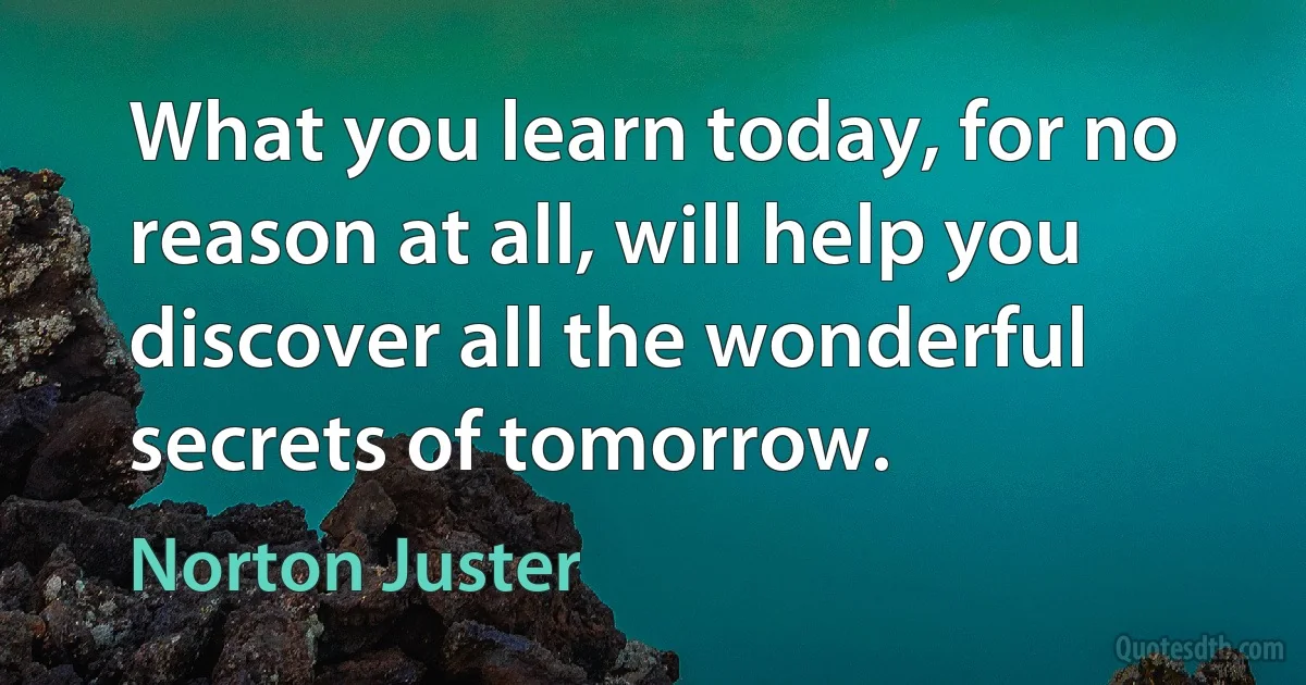 What you learn today, for no reason at all, will help you discover all the wonderful secrets of tomorrow. (Norton Juster)