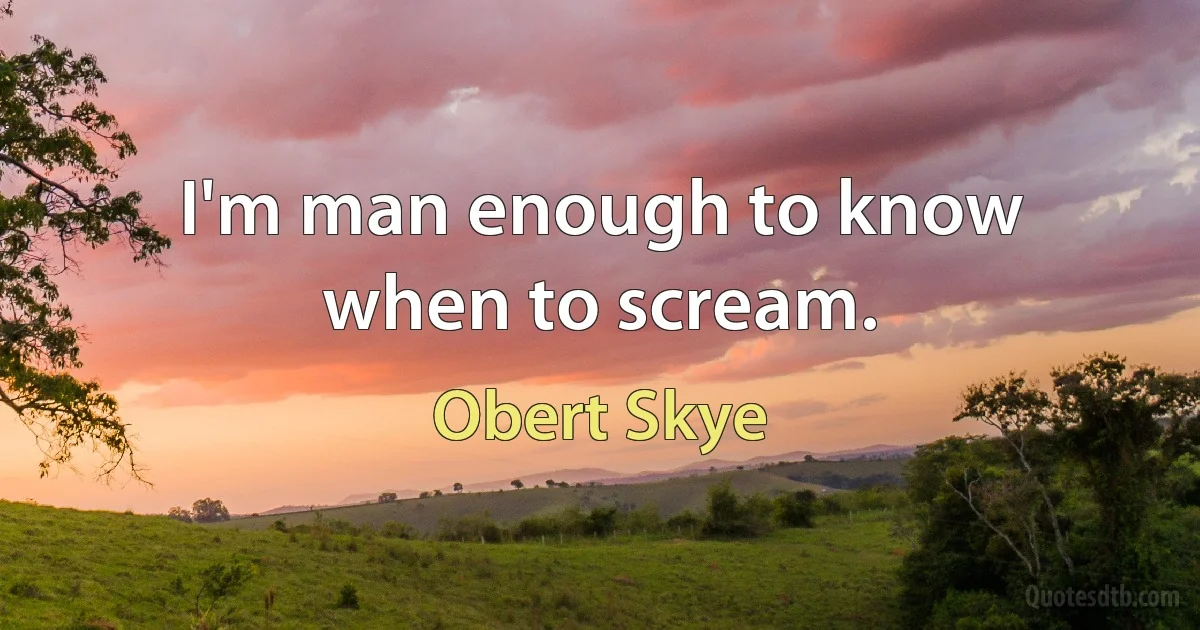 I'm man enough to know when to scream. (Obert Skye)