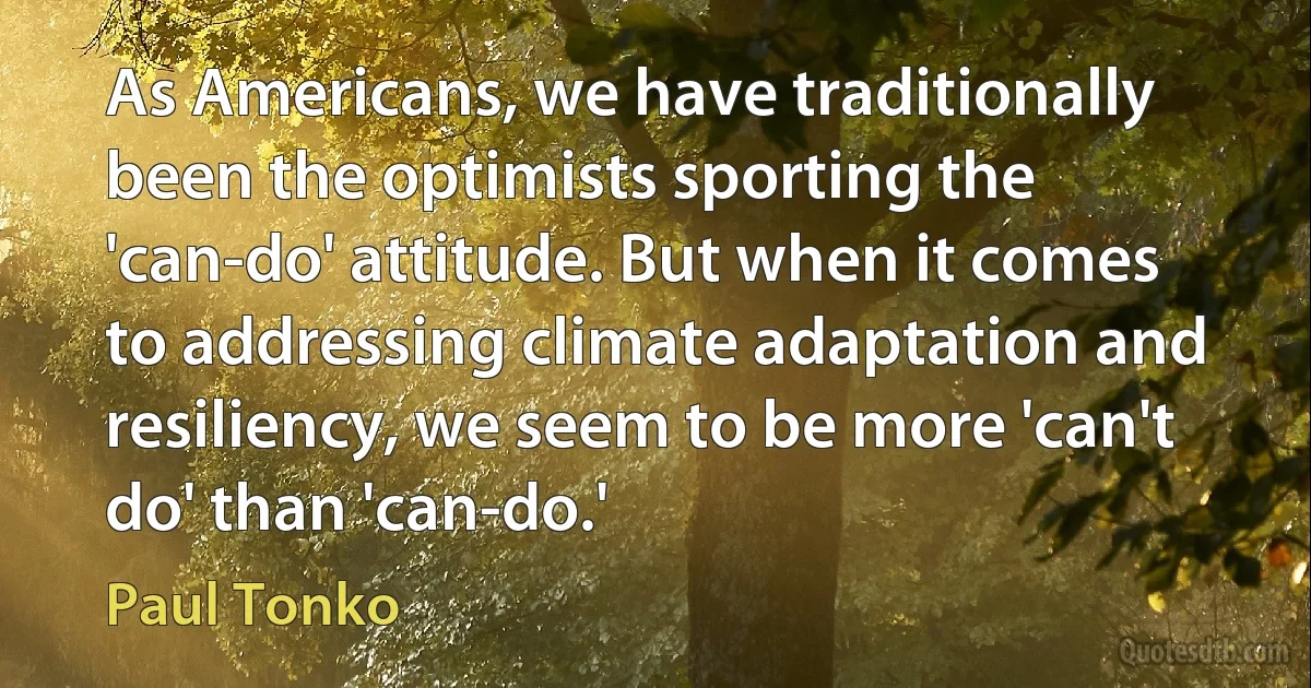 As Americans, we have traditionally been the optimists sporting the 'can-do' attitude. But when it comes to addressing climate adaptation and resiliency, we seem to be more 'can't do' than 'can-do.' (Paul Tonko)