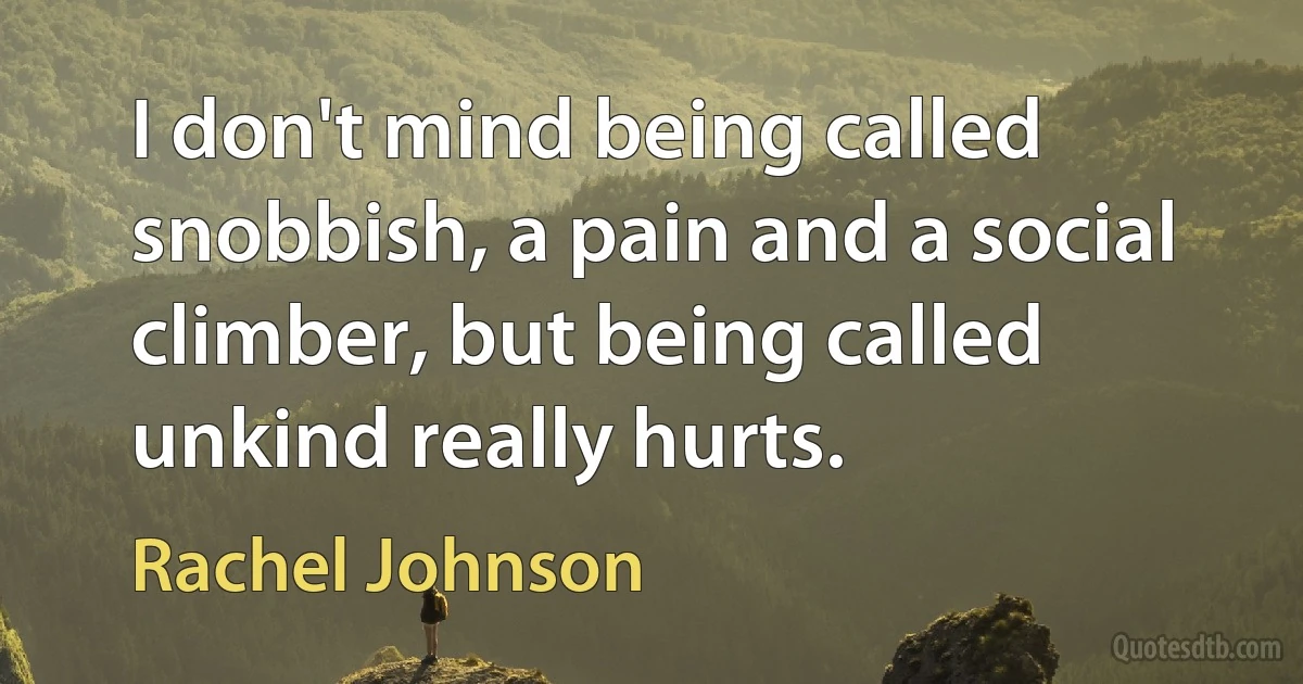 I don't mind being called snobbish, a pain and a social climber, but being called unkind really hurts. (Rachel Johnson)