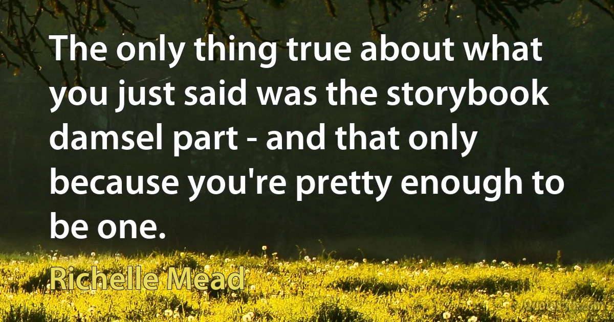 The only thing true about what you just said was the storybook damsel part - and that only because you're pretty enough to be one. (Richelle Mead)