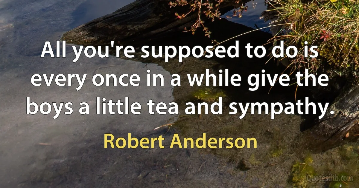 All you're supposed to do is every once in a while give the boys a little tea and sympathy. (Robert Anderson)