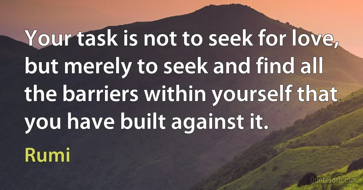 Your task is not to seek for love, but merely to seek and find all the barriers within yourself that you have built against it. (Rumi)