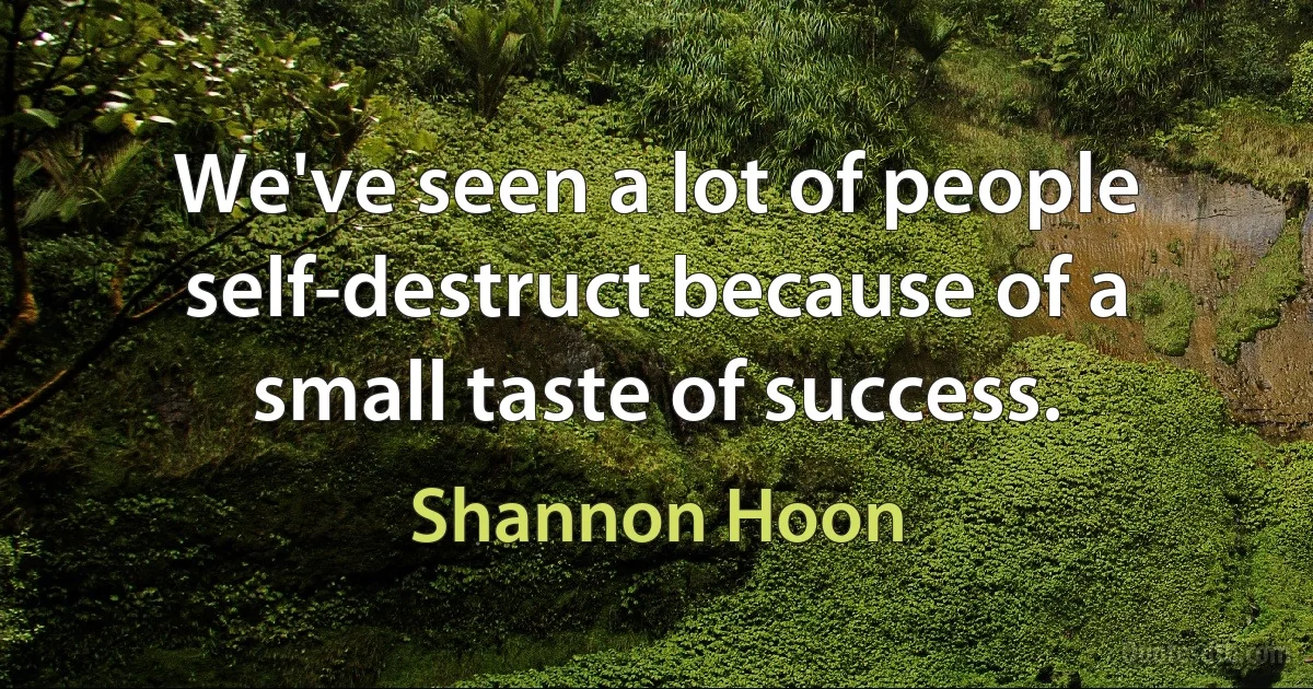 We've seen a lot of people self-destruct because of a small taste of success. (Shannon Hoon)