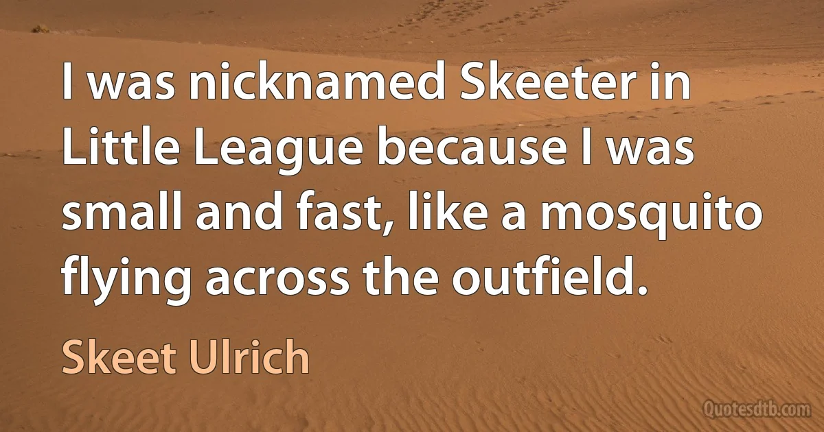 I was nicknamed Skeeter in Little League because I was small and fast, like a mosquito flying across the outfield. (Skeet Ulrich)