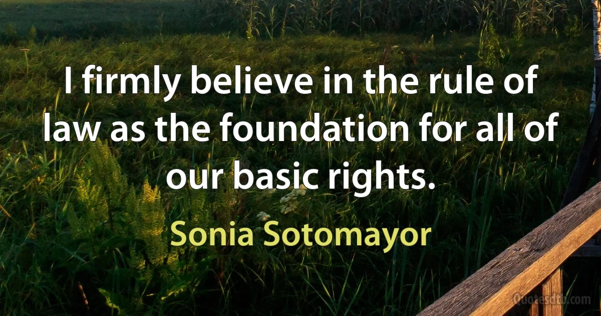 I firmly believe in the rule of law as the foundation for all of our basic rights. (Sonia Sotomayor)