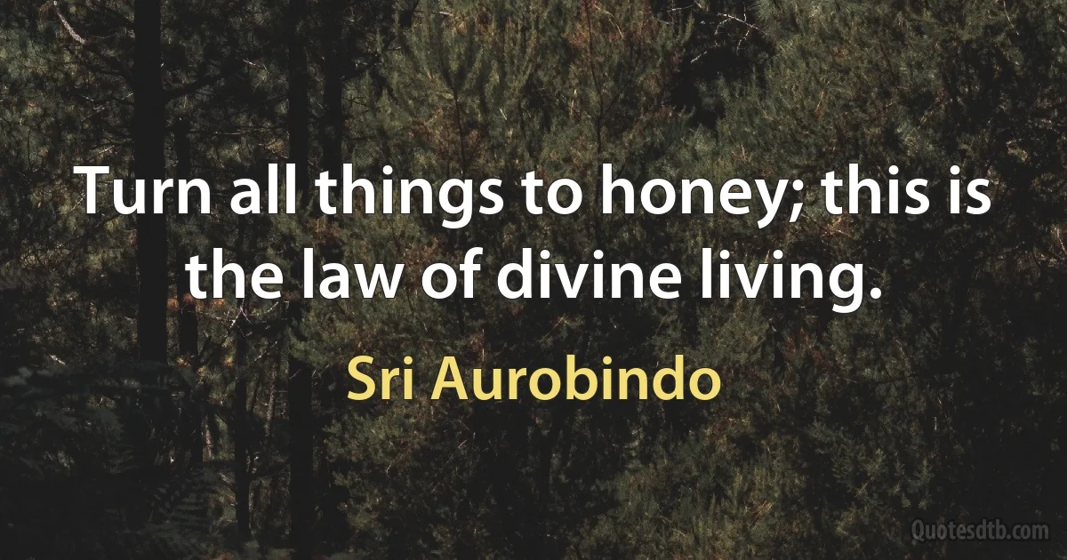 Turn all things to honey; this is the law of divine living. (Sri Aurobindo)