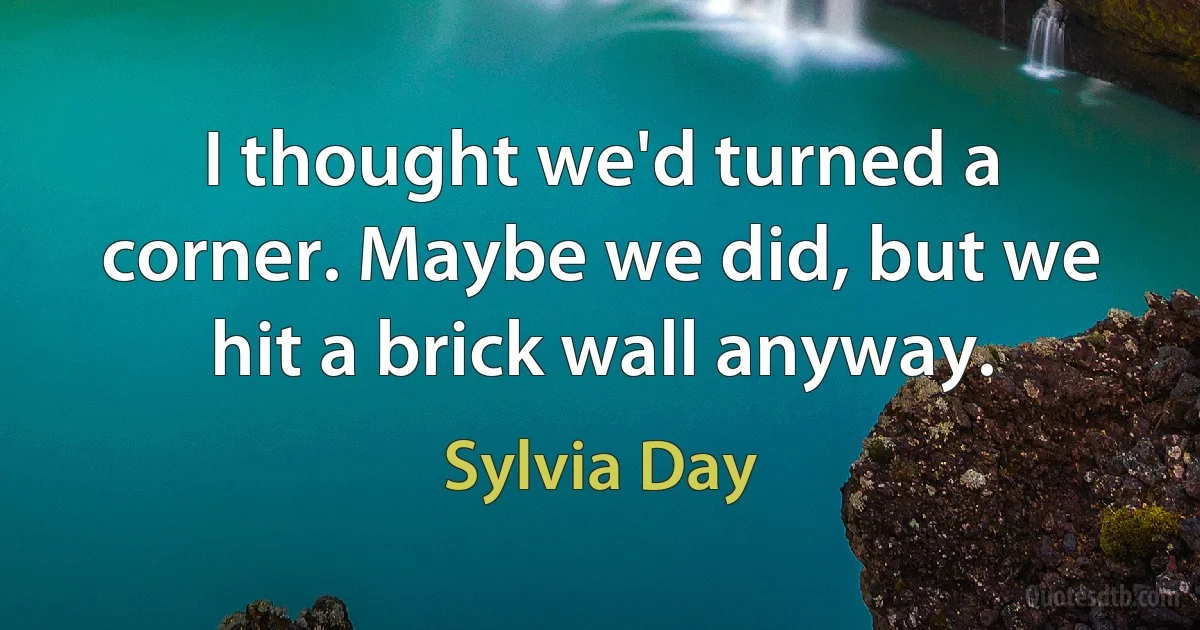 I thought we'd turned a corner. Maybe we did, but we hit a brick wall anyway. (Sylvia Day)