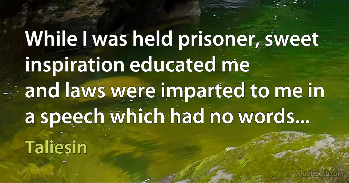 While I was held prisoner, sweet inspiration educated me
and laws were imparted to me in a speech which had no words... (Taliesin)