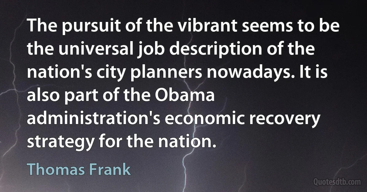 The pursuit of the vibrant seems to be the universal job description of the nation's city planners nowadays. It is also part of the Obama administration's economic recovery strategy for the nation. (Thomas Frank)