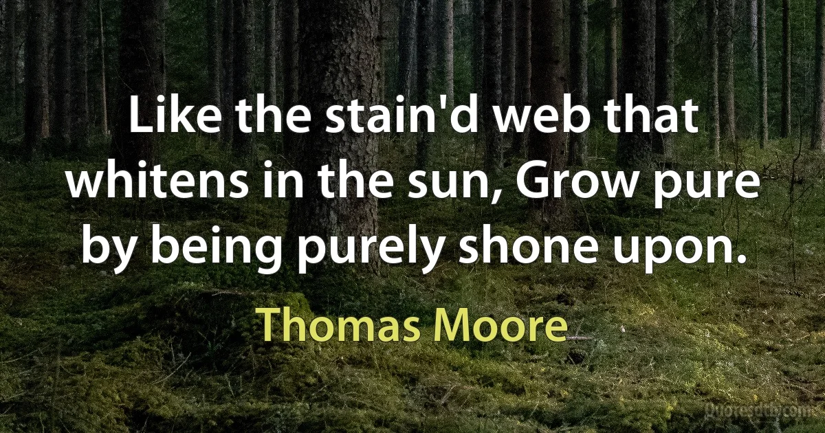 Like the stain'd web that whitens in the sun, Grow pure by being purely shone upon. (Thomas Moore)