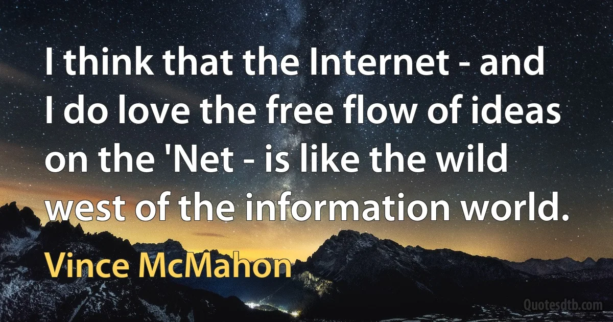 I think that the Internet - and I do love the free flow of ideas on the 'Net - is like the wild west of the information world. (Vince McMahon)