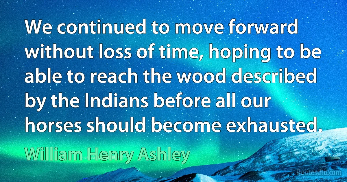 We continued to move forward without loss of time, hoping to be able to reach the wood described by the Indians before all our horses should become exhausted. (William Henry Ashley)