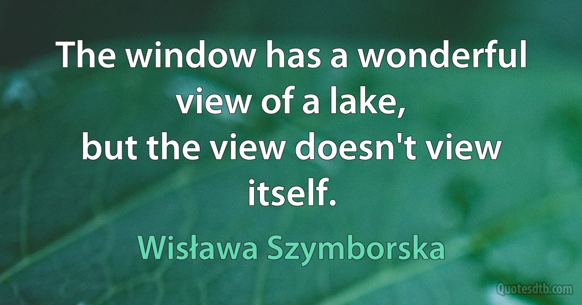 The window has a wonderful view of a lake,
but the view doesn't view itself. (Wisława Szymborska)