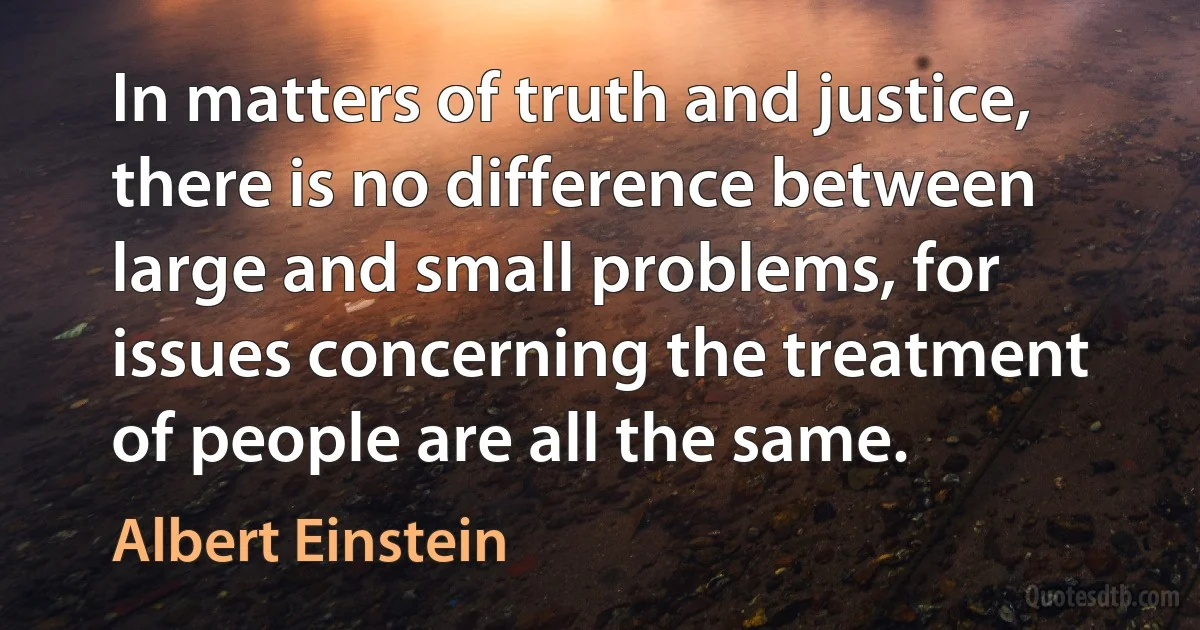 In matters of truth and justice, there is no difference between large and small problems, for issues concerning the treatment of people are all the same. (Albert Einstein)