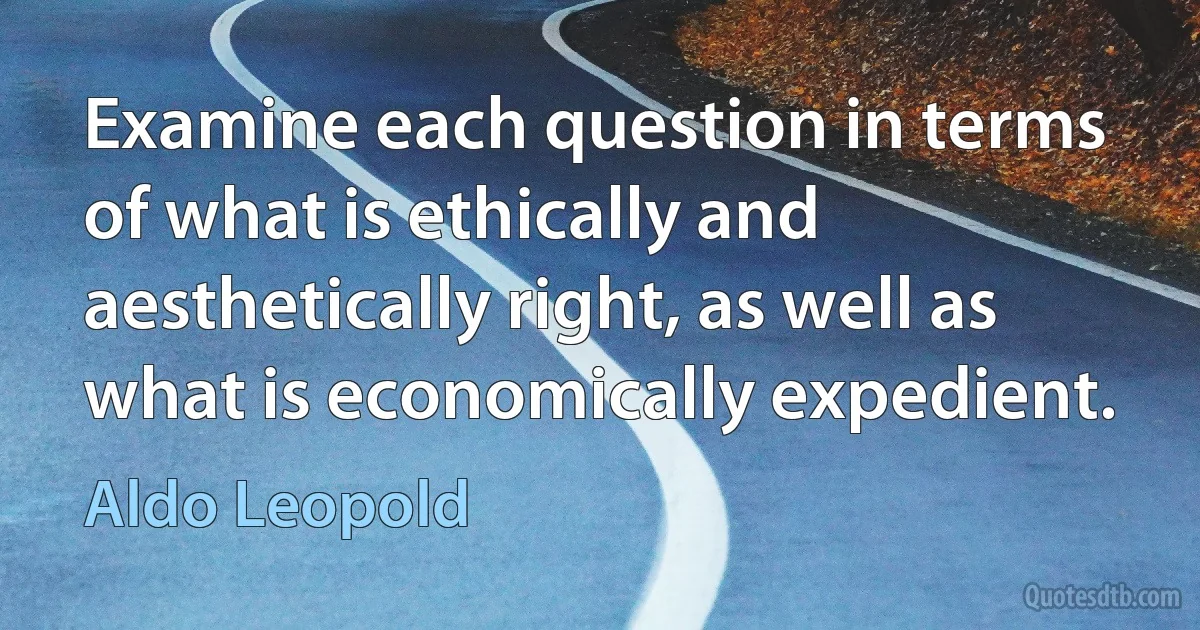 Examine each question in terms of what is ethically and aesthetically right, as well as what is economically expedient. (Aldo Leopold)