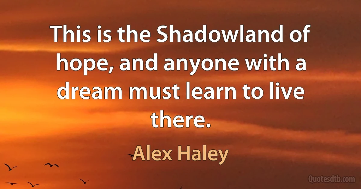 This is the Shadowland of hope, and anyone with a dream must learn to live there. (Alex Haley)