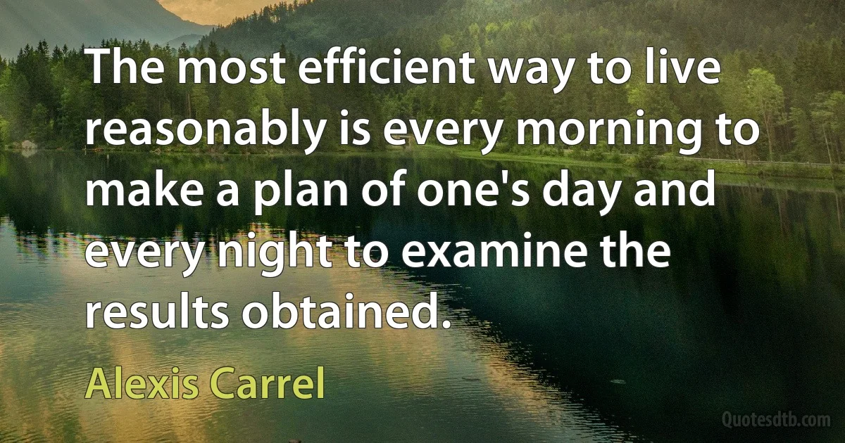 The most efficient way to live reasonably is every morning to make a plan of one's day and every night to examine the results obtained. (Alexis Carrel)