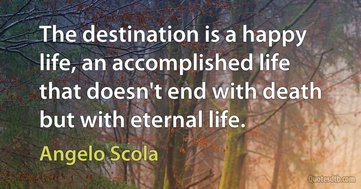 The destination is a happy life, an accomplished life that doesn't end with death but with eternal life. (Angelo Scola)