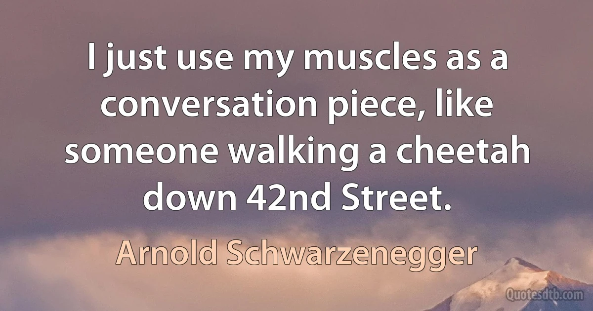 I just use my muscles as a conversation piece, like someone walking a cheetah down 42nd Street. (Arnold Schwarzenegger)