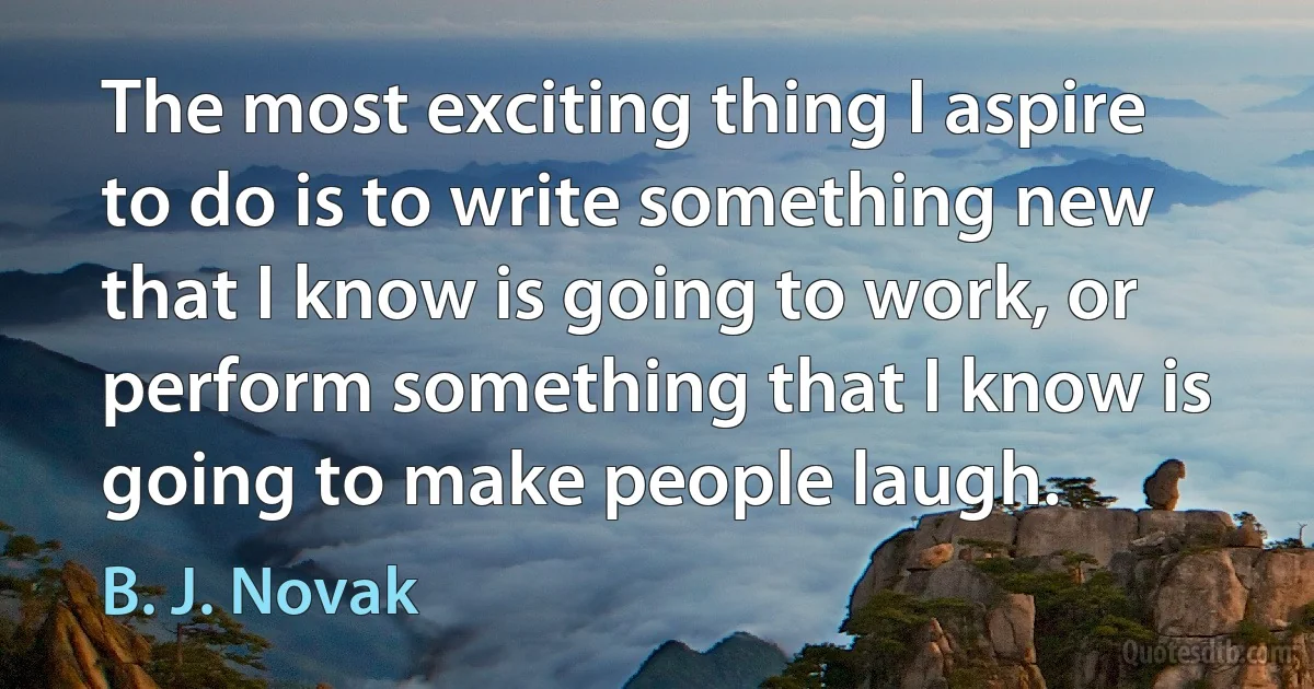 The most exciting thing I aspire to do is to write something new that I know is going to work, or perform something that I know is going to make people laugh. (B. J. Novak)