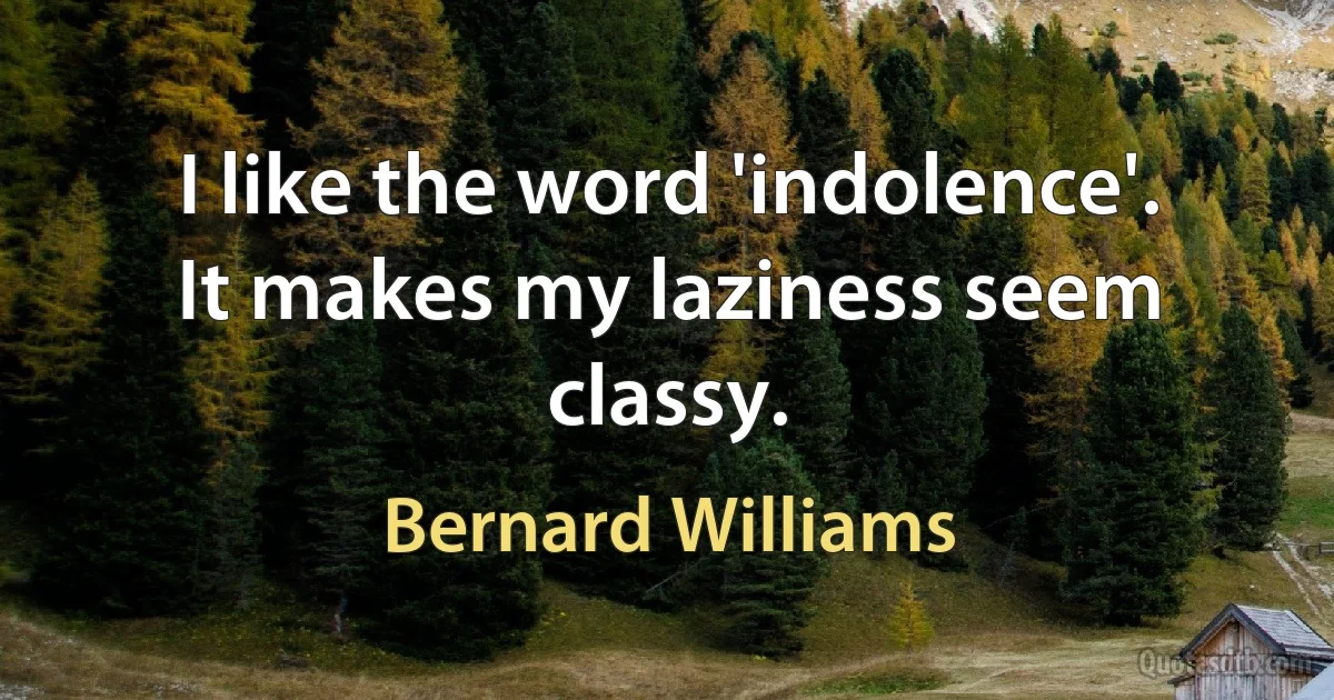 I like the word 'indolence'. It makes my laziness seem classy. (Bernard Williams)