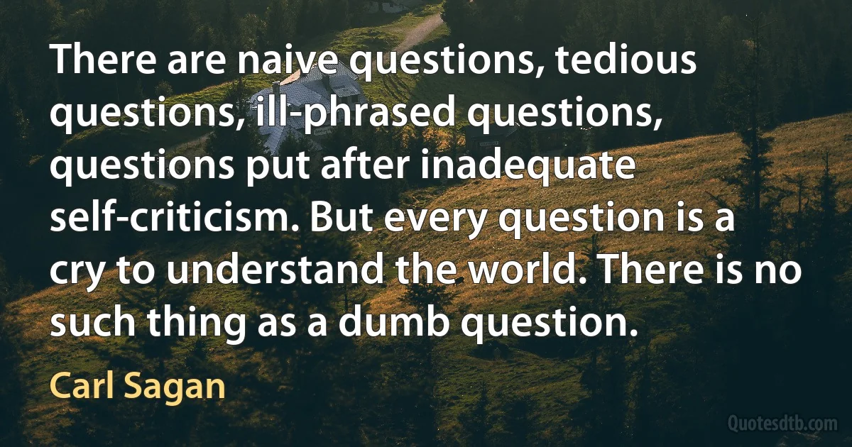 There are naive questions, tedious questions, ill-phrased questions, questions put after inadequate self-criticism. But every question is a cry to understand the world. There is no such thing as a dumb question. (Carl Sagan)