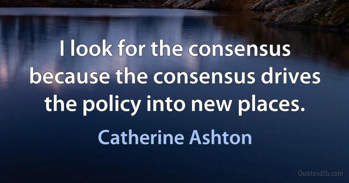 I look for the consensus because the consensus drives the policy into new places. (Catherine Ashton)