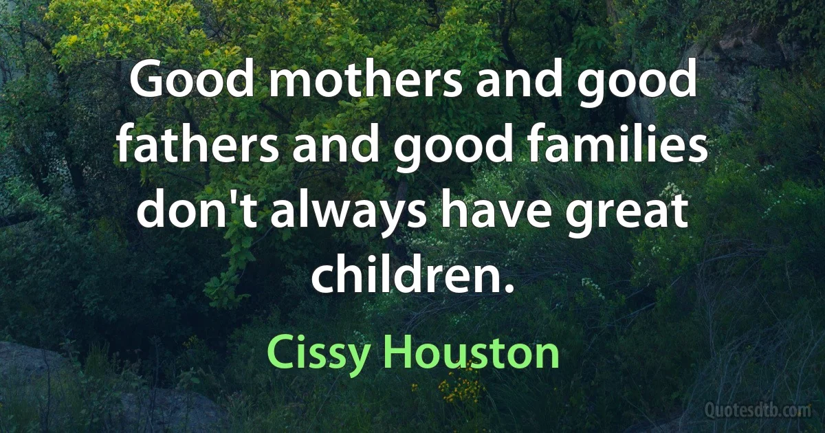 Good mothers and good fathers and good families don't always have great children. (Cissy Houston)