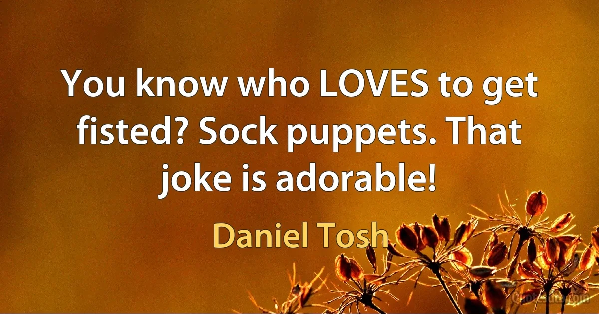 You know who LOVES to get fisted? Sock puppets. That joke is adorable! (Daniel Tosh)