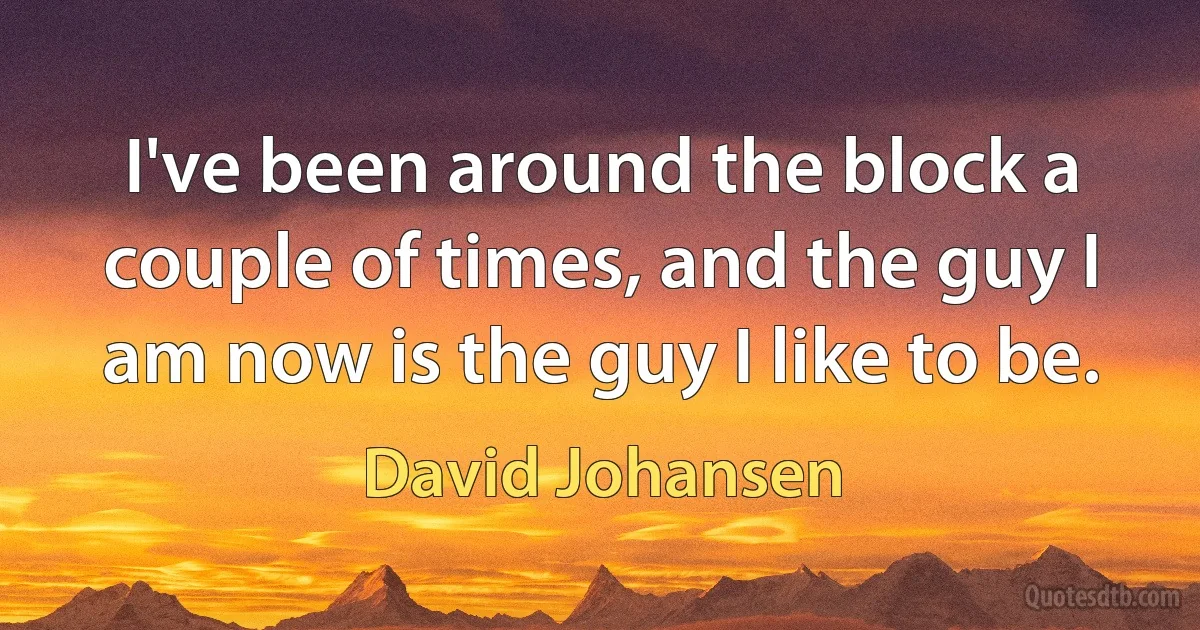 I've been around the block a couple of times, and the guy I am now is the guy I like to be. (David Johansen)