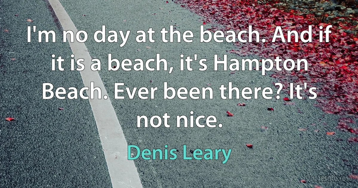 I'm no day at the beach. And if it is a beach, it's Hampton Beach. Ever been there? It's not nice. (Denis Leary)