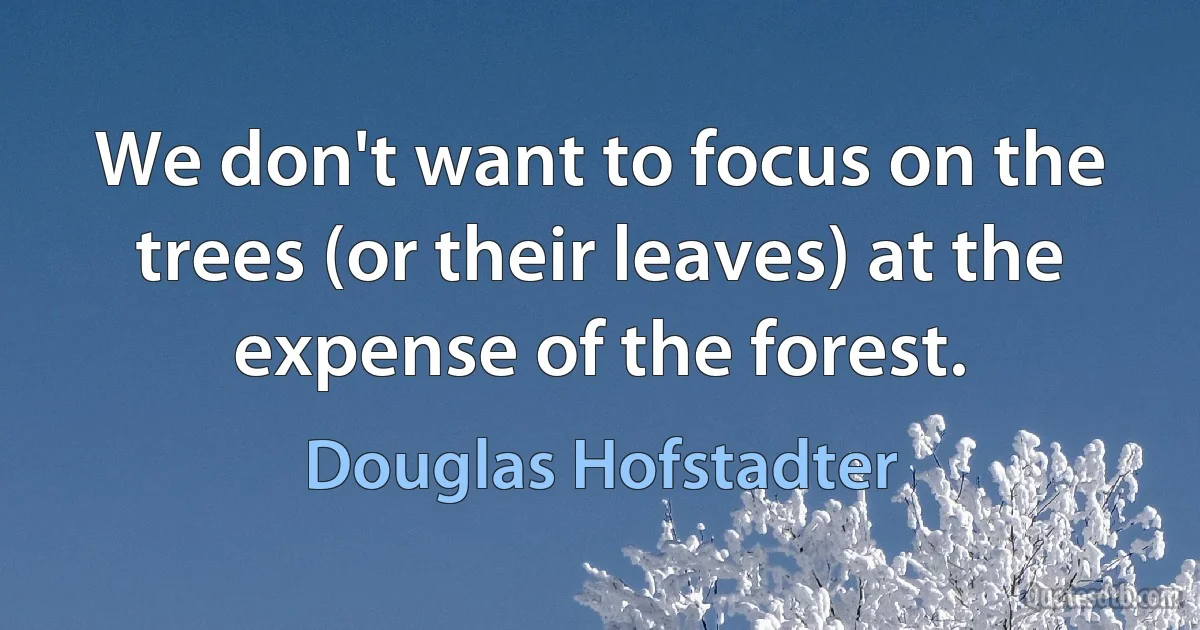 We don't want to focus on the trees (or their leaves) at the expense of the forest. (Douglas Hofstadter)