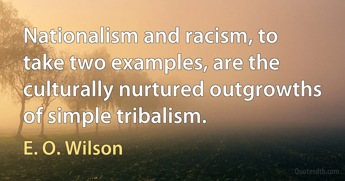 Nationalism and racism, to take two examples, are the culturally nurtured outgrowths of simple tribalism. (E. O. Wilson)