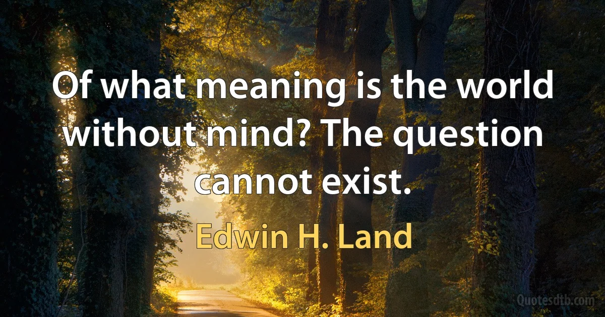 Of what meaning is the world without mind? The question cannot exist. (Edwin H. Land)