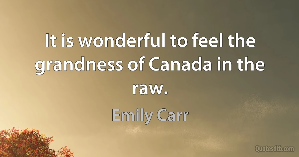 It is wonderful to feel the grandness of Canada in the raw. (Emily Carr)