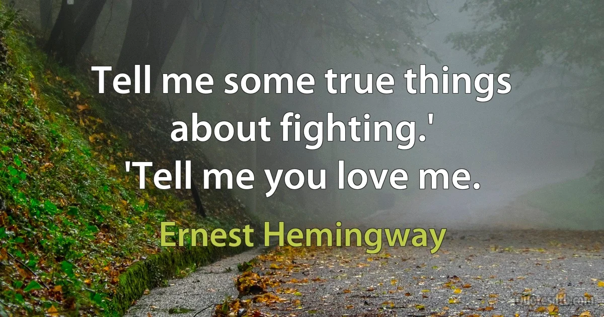 Tell me some true things about fighting.'
'Tell me you love me. (Ernest Hemingway)