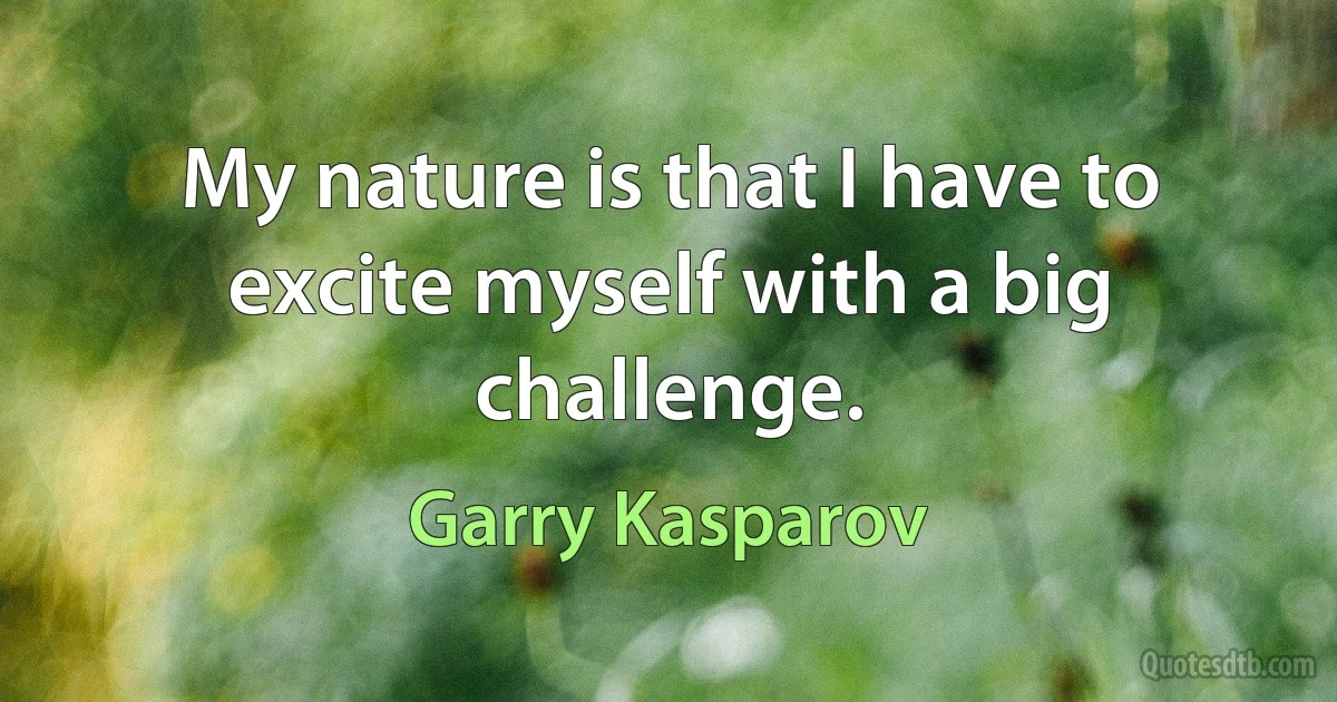 My nature is that I have to excite myself with a big challenge. (Garry Kasparov)