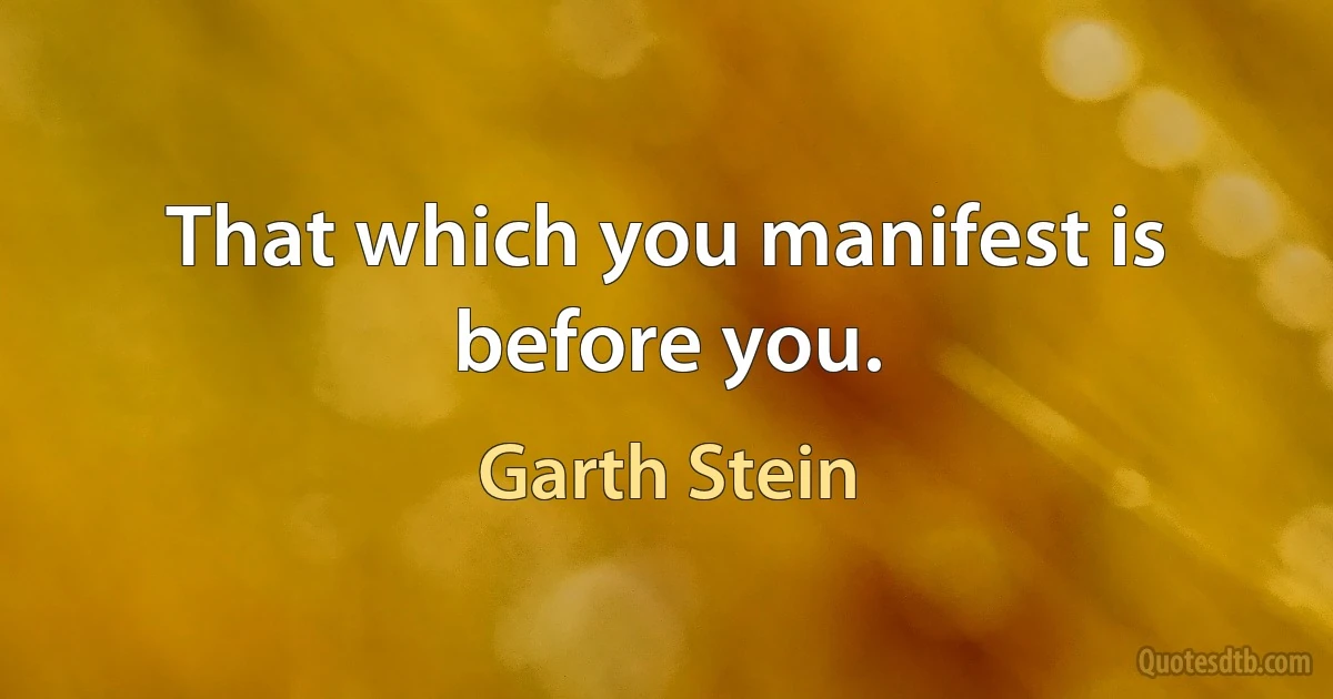 That which you manifest is before you. (Garth Stein)